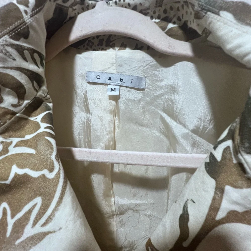 CAbi Floral Belted Trench Jacket Medium Cream Brown Double Breasted Trench Coat - Picture 5 of 7